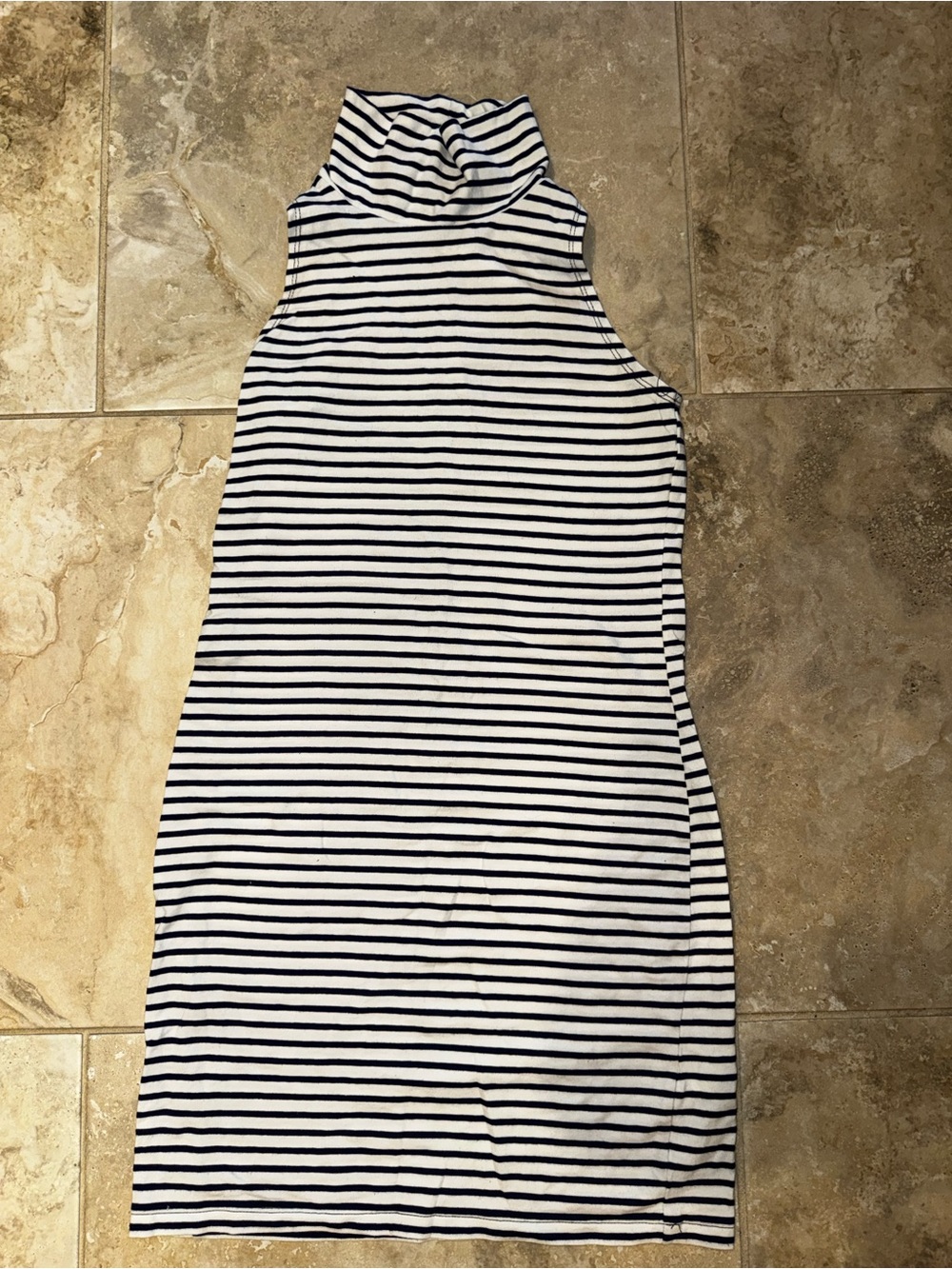 Forever 21 Navy & White Striped Sleeveless Midi Turtleneck Dress